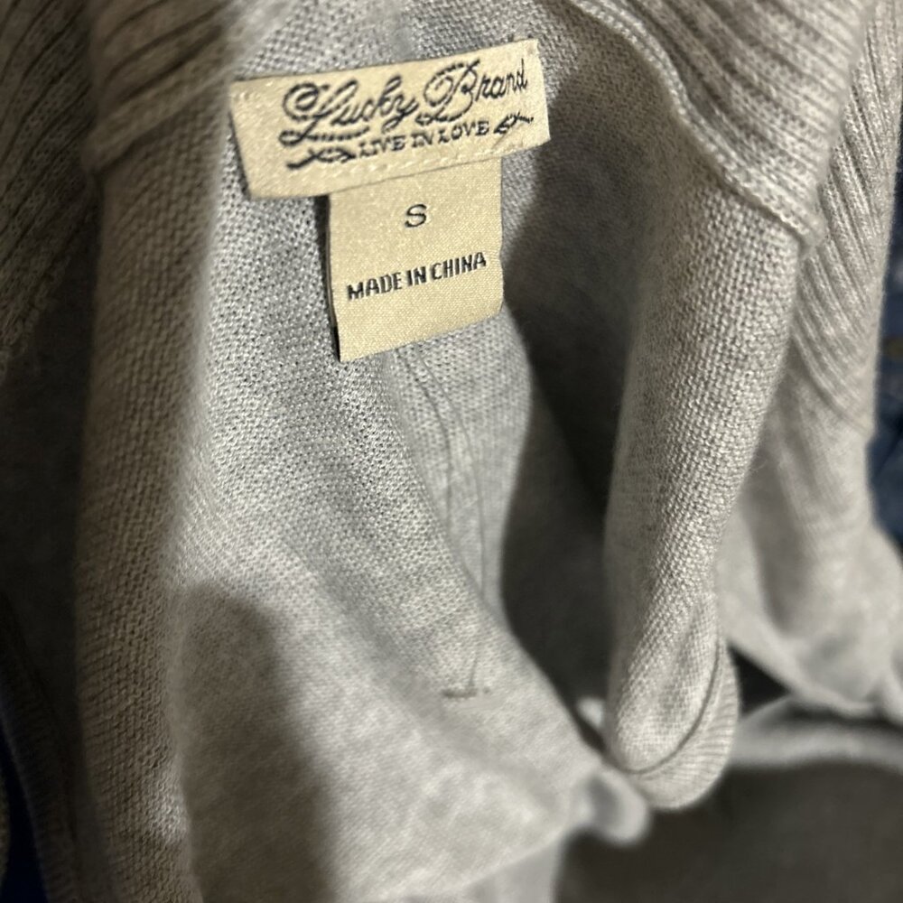 Lucky Brand Women Sz L Long Gray Boho Knit Belted Sweater Vest Duster Pockets - Picture 7 of 9